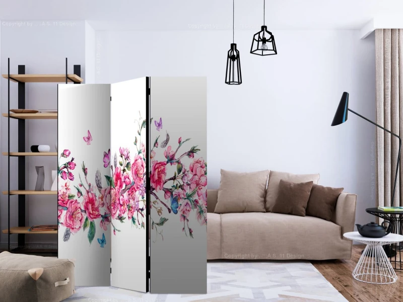 Parawan 3-częściowy - Kwiaty i motyle [Room Dividers]