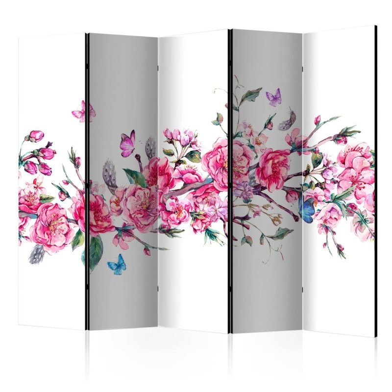 Parawan 5-częściowy - Kwiaty i motyle II [Room Dividers]