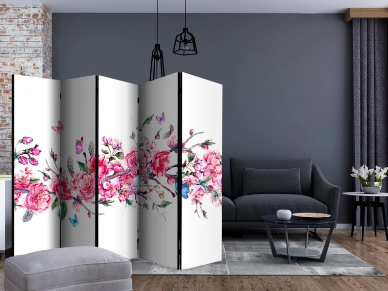 Parawan 5-częściowy - Kwiaty i motyle II [Room Dividers]