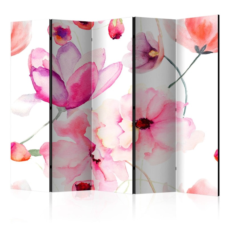 Parawan 5-częściowy - Różowe kwiaty II [Room Dividers]