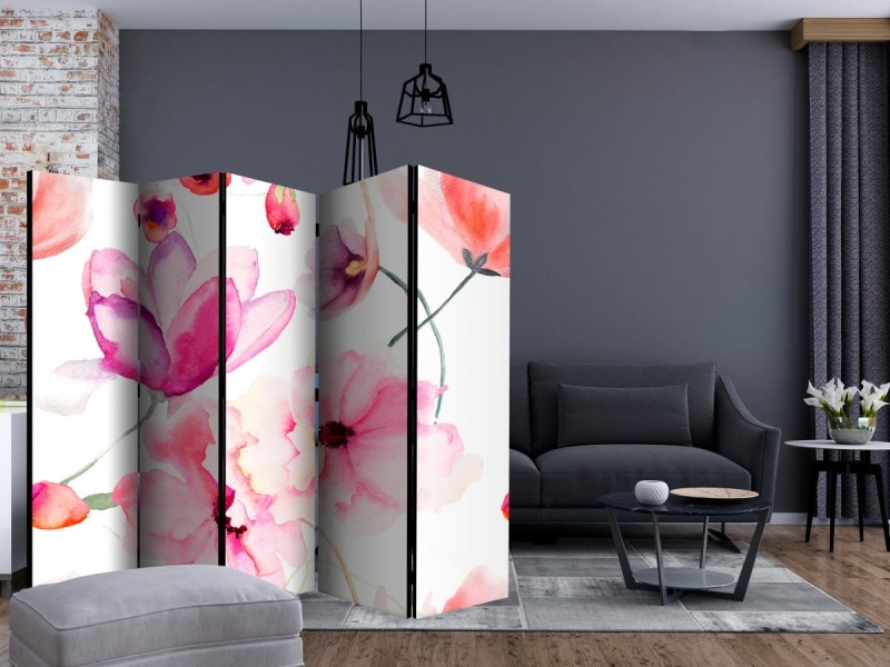 Parawan 5-częściowy - Różowe kwiaty II [Room Dividers]