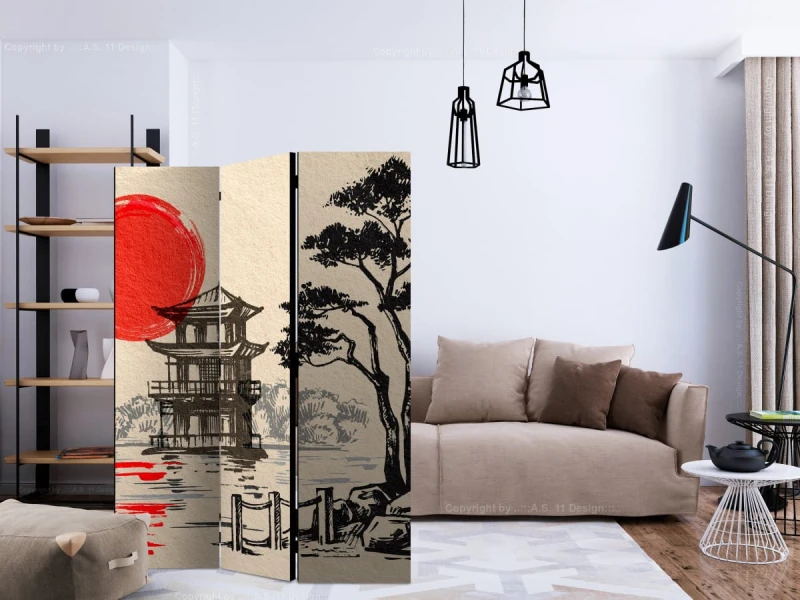Parawan 3-częściowy - Domek nad stawem [Room Dividers]