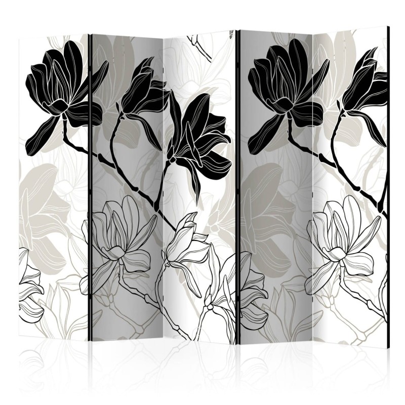 Parawan 5-częściowy - Kwiaty B&W II [Room Dividers]