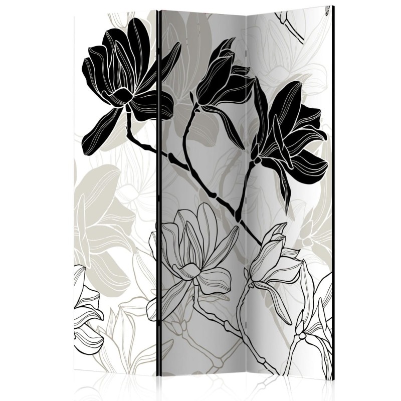 Parawan 3-częściowy - Kwiaty B&W [Room Dividers]