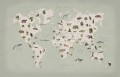 Fototapeta mapa świata zwierząt miętowa