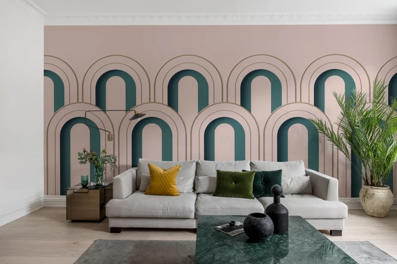 Fototapeta geometryczne łuki w stylu art deco różowa