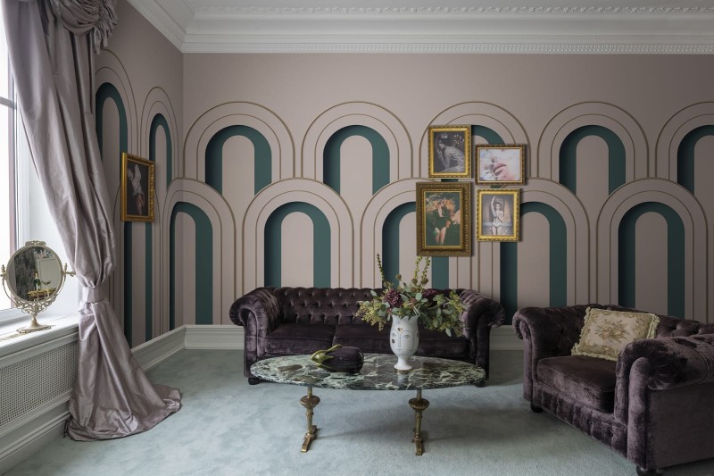 Fototapeta geometryczne łuki w stylu art deco różowa