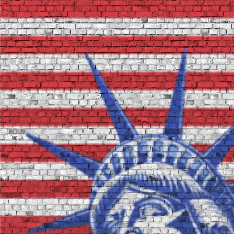 Fototapeta ceglany mur z amerykańskimi akcentami