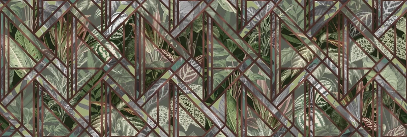 Fototapeta z motywem roślinnym i geometrycznym zielona
