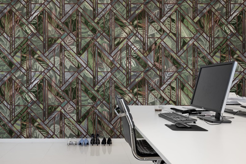 Fototapeta z motywem roślinnym i geometrycznym zielona