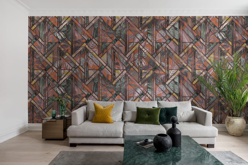 Fototapeta z motywem roślinnym i geometrycznym