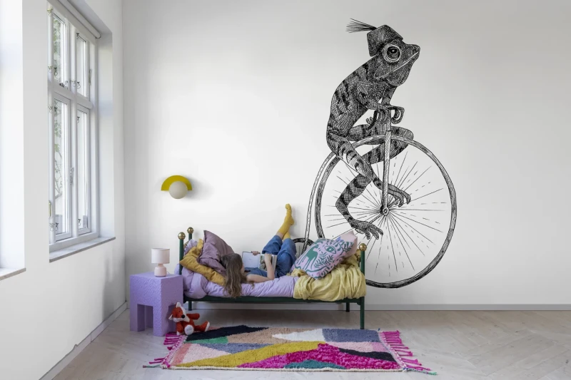 Fototapeta żaba na rowerze cyrk czarno-biała