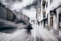 Fototapeta miasto, ulica za mgłą