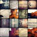 Fototapeta kwadraty, kafelki z instrumentami i nutami