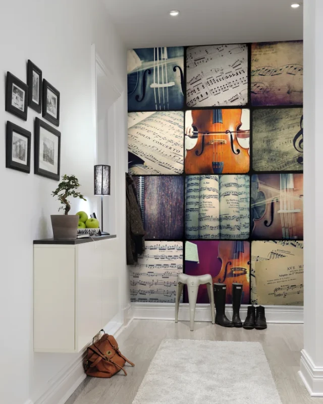 Fototapeta kwadraty, kafelki z instrumentami i nutami