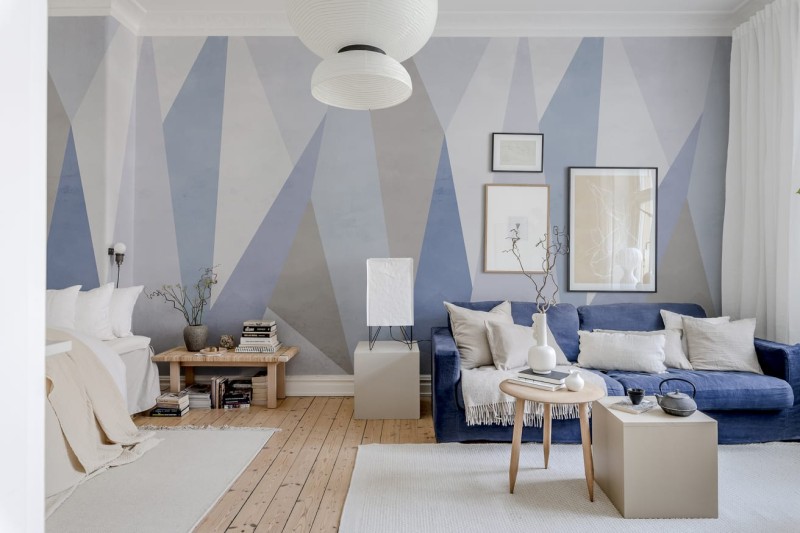 Fototapeta geometryczna trójkąty w odcieniach niebieskiego