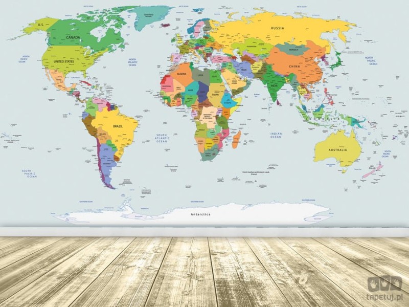 Fototapeta mapa świata na niebieskim tle