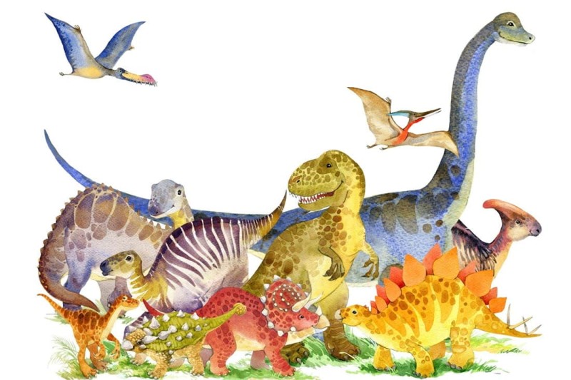 Fototapeta dla dzieci Dinozaury malowane akwarelą