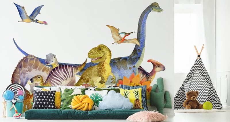 Fototapeta dla dzieci Dinozaury malowane akwarelą