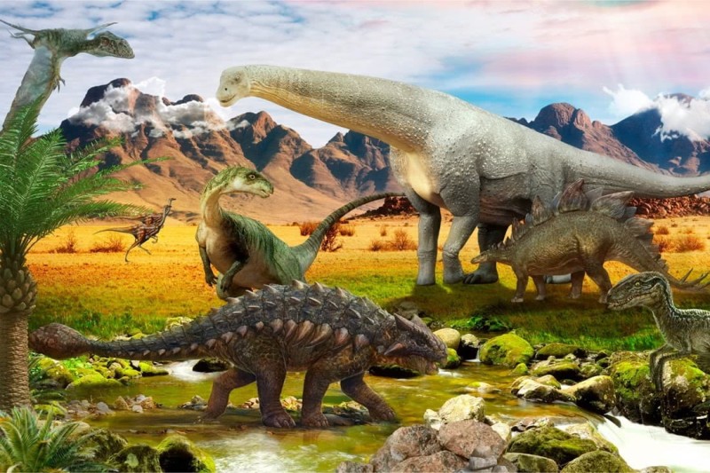 Fototapeta Realistyczne dinozaury nad rzeką