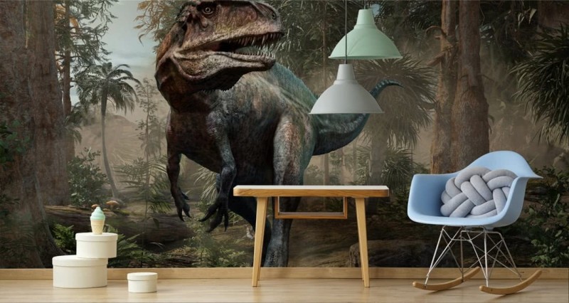 Fototapeta Realistyczny dinozaur i palmy