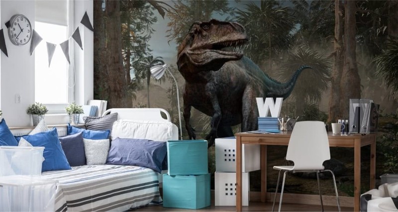 Fototapeta Realistyczny dinozaur i palmy