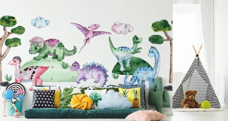 Fototapeta Pastelowe dinozaury na polanie