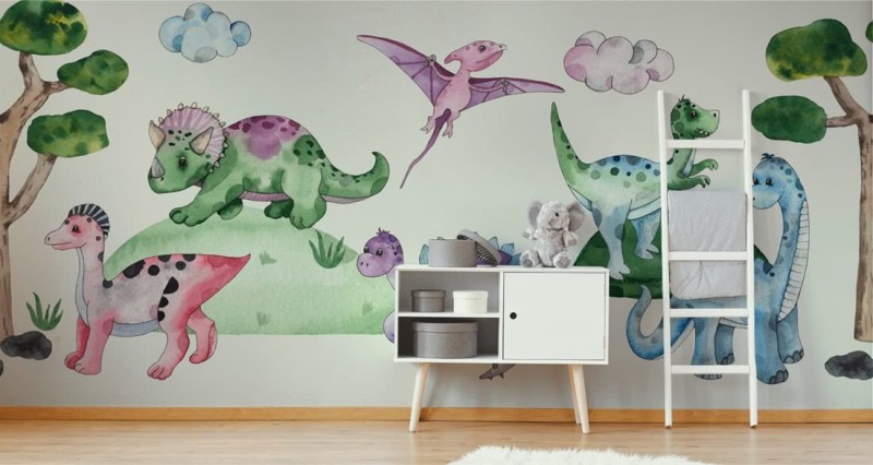 Fototapeta Pastelowe dinozaury na polanie