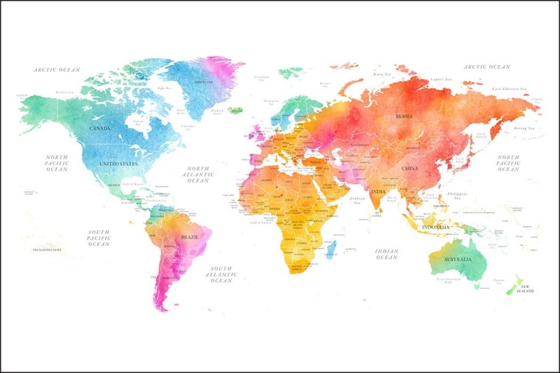 Fototapeta Kolorowa mapa świata