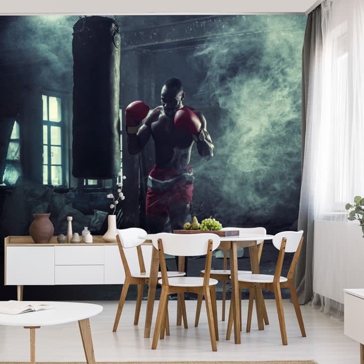 Fototapeta Bokser w zadymionym pomieszczeniu