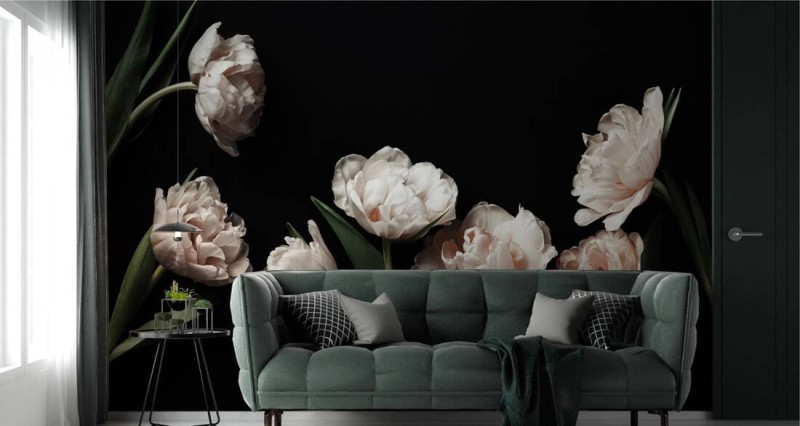 Fototapeta Peonie i zielone liście