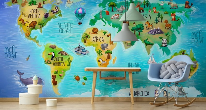 Fototapeta Mapa świata z fauną