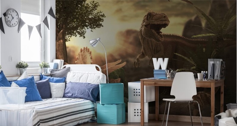 Fototapeta Dinozaury o zachodzie słońca