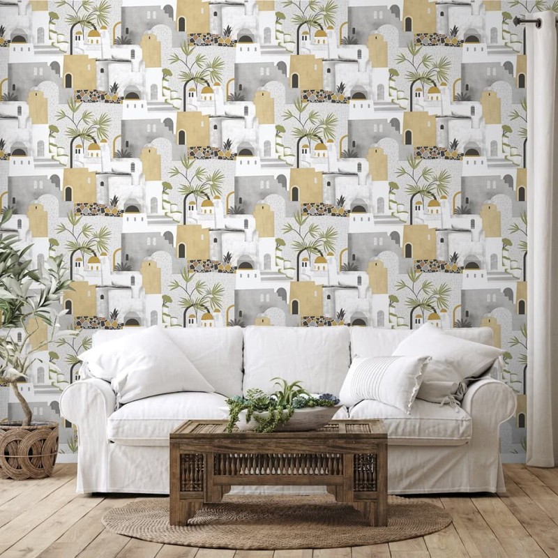 Tapeta z motywem architektury szary i żółty