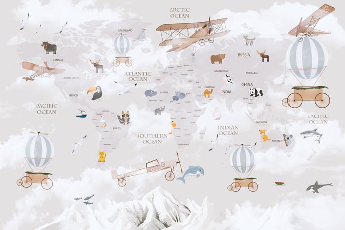 Fototapeta dla dzieci Mapa świata zwierząt