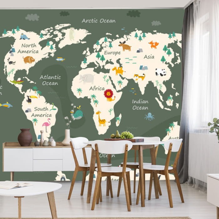 Fototapeta Mapa świata dla dzieci ze zwierzątkami