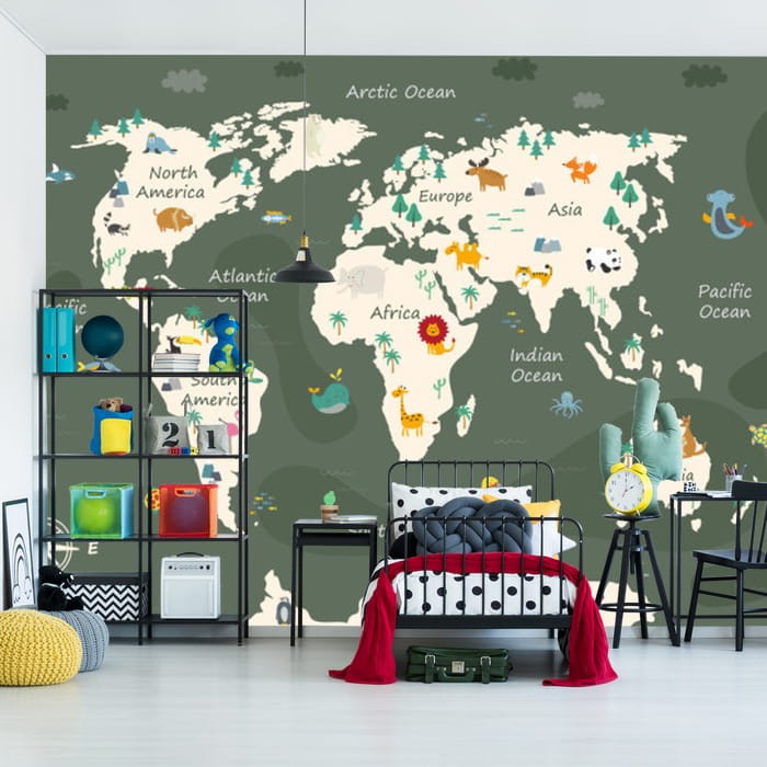 Fototapeta Mapa świata dla dzieci ze zwierzątkami