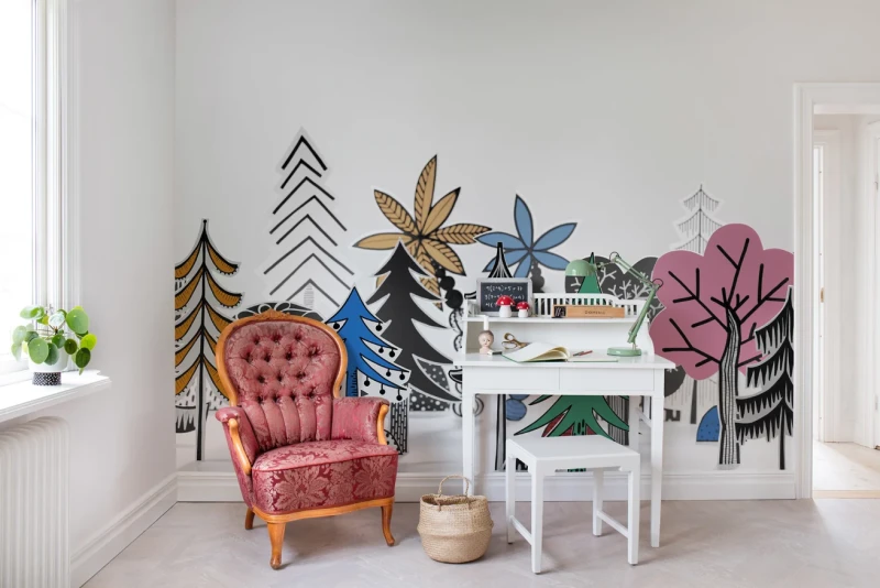 Fototapeta minimalistyczny las 3D kolorowy