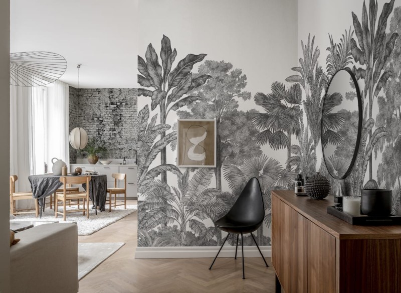 Fototapeta grafitowe palmy na jasnym tle