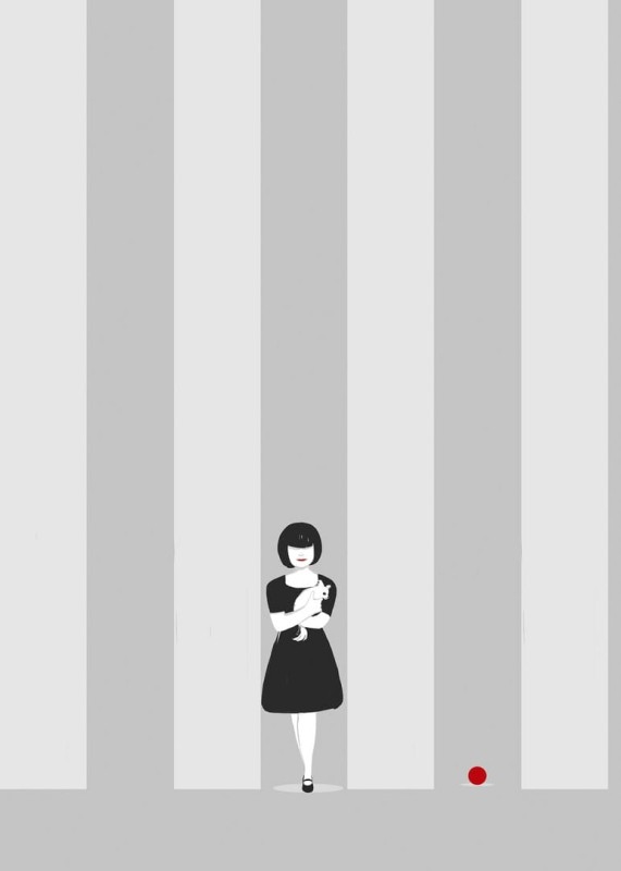 Fototapeta szare pasy z postacią kobiety