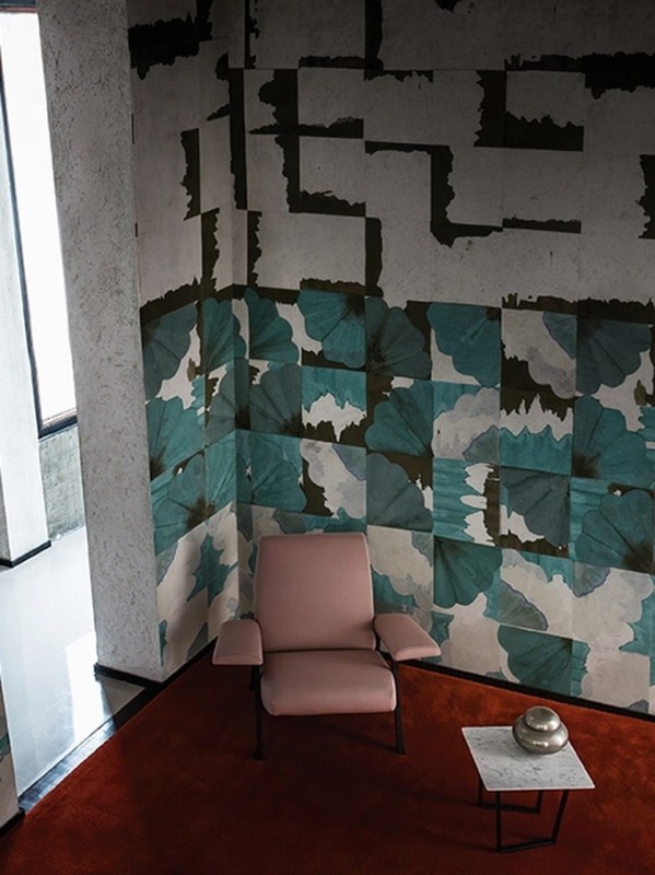 Fototapeta z niebieskim abstrakcyjnym wzorem geometrycznym