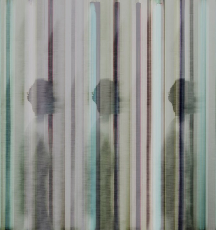 Fototapeta abstrakcyjna w pasy i ludzkie cienie