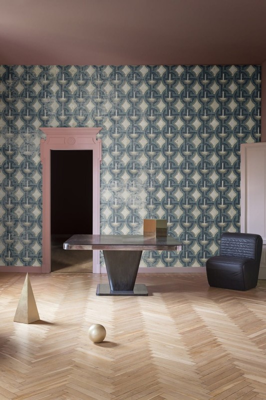 Fototapeta z niebieskim wzorem geometrycznym