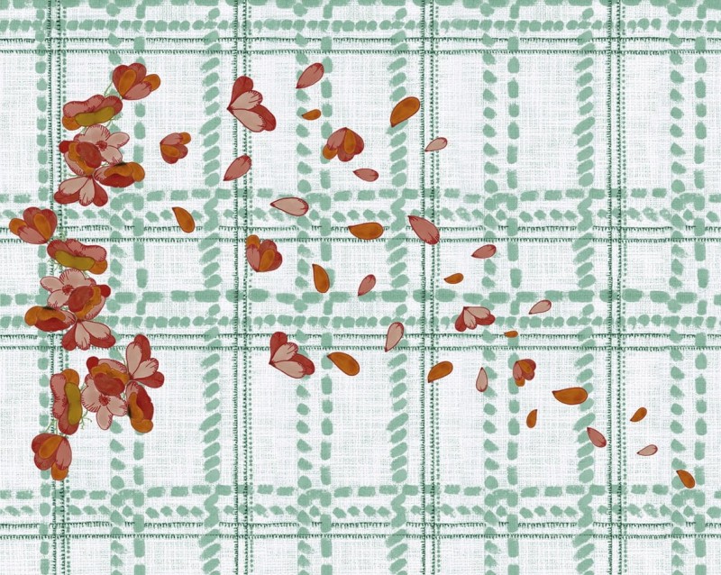 Fototapeta zielona kratka z motywem kwiatów
