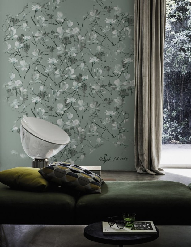 Fototapeta zielona w kwiaty magnolii