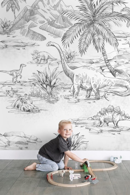 Fototapeta czarno-biała kraina dinozaurów