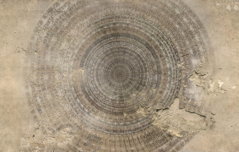 Fototapeta z wzorem mandala na betonowej ścianie