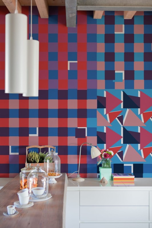 Fototapeta geometryczna w trójkąty i kwadraty