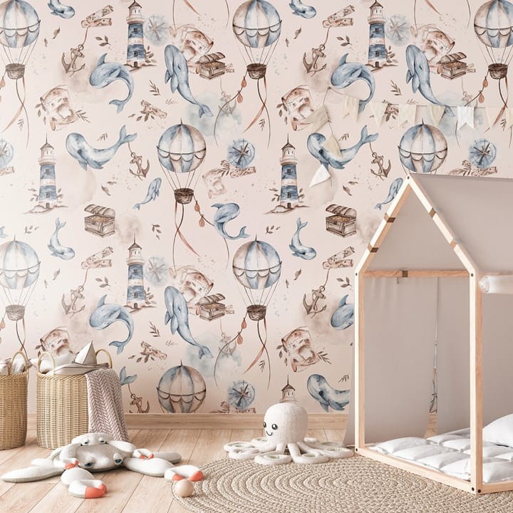 Fototapeta wieloryby, balony i latarnie morskie