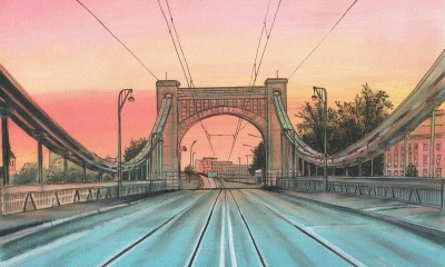 Fototapeta rysowana most w środku miasta